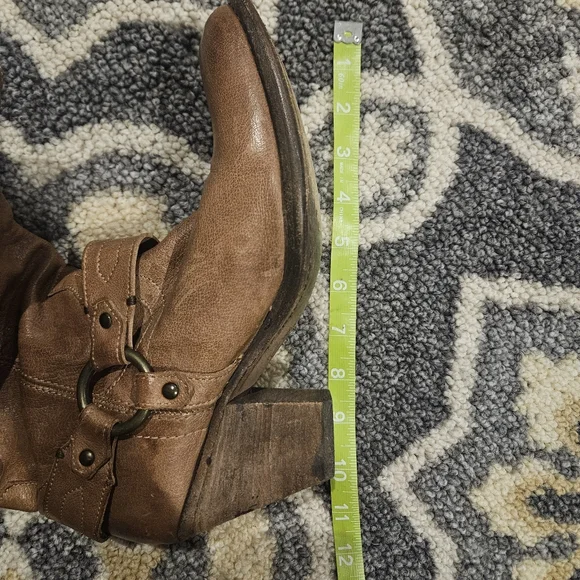 Frye Vintage Brown Heeled Harness Boots Size 8.5 Leather Cowgirl Western - Picture 8 of 10
